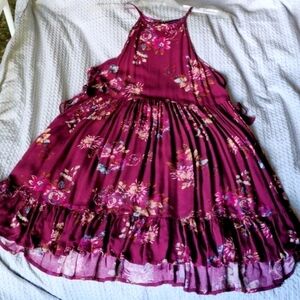 American Eagle AEO Burgundy Maroon Floral Sun Dress Women's Small S Festival EUC